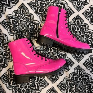 Neon Pink/Fuchsia Lace-up Front Combat Boots